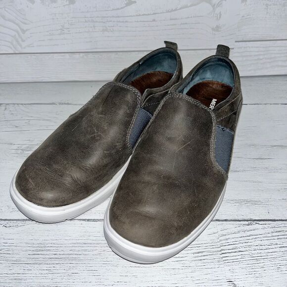 Merrell Womens Size 6 Brown & Grey Suede Leather Slip On Loafers